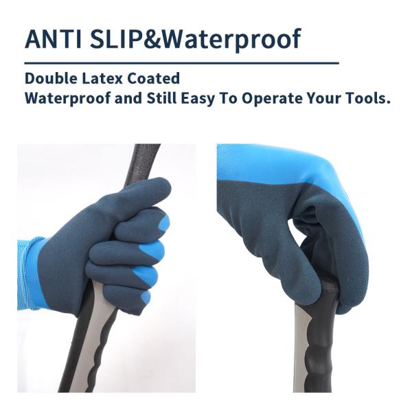 13 Gauge Dual Latex Coated Gloves Waterproof Abrasion Resistant For Tough Tasks