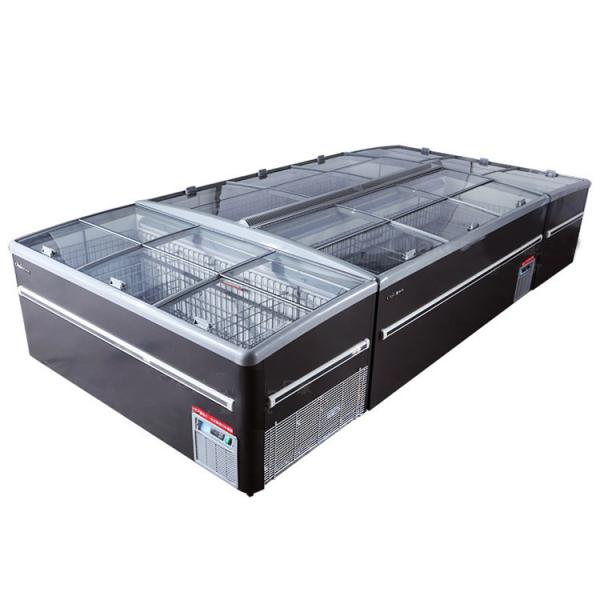 Supermarket glass sliding door chest single temperature island display deep freezer