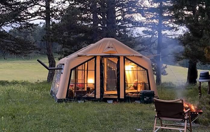 Waterproof Wood-Trimmed Inflatable Air Tent with LED Light for Outdoor Camping and Events