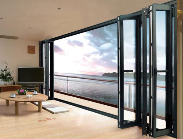 Anodized White Aluminium Bifold Doors , Two Side Open Door Hollow Glazed