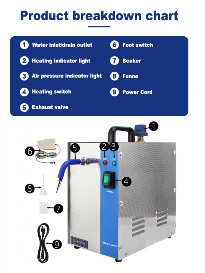High Quality 1300W Jewelry Steam Cleaner 4KG Steam Pressure 304 Stainless Steel Industrial Steam Cleaning Equipment for Jewelry Polishing Descaling