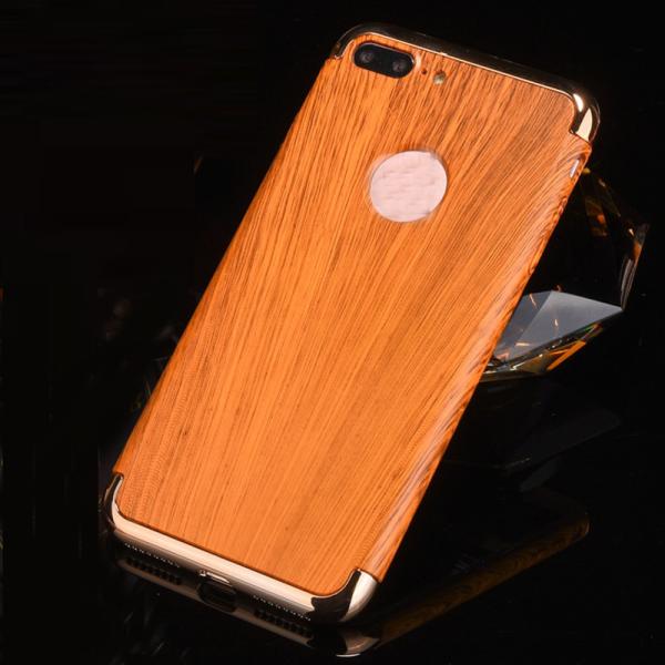 3 in 1 Hard PC Plating Border Wood Grain Cell Phone Case Cover For iPhone 7 7 Plus 6 6s Plus