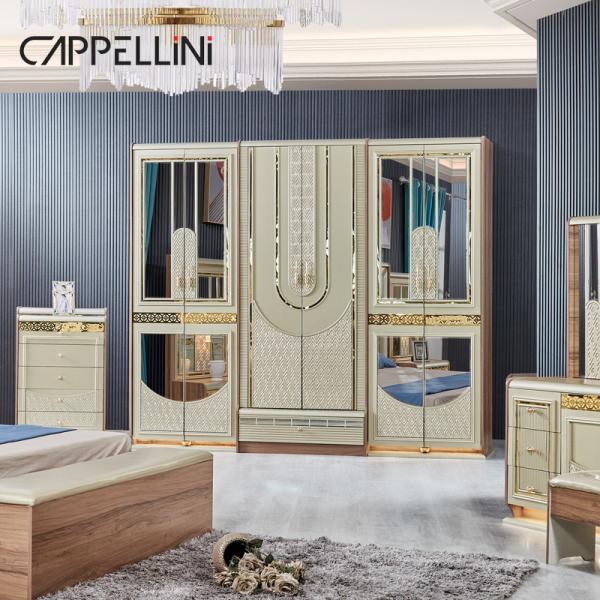 Luxury Gold Wood Double Leather King Size Bed Wooden Modern Home Full Bedroom Furniture Set