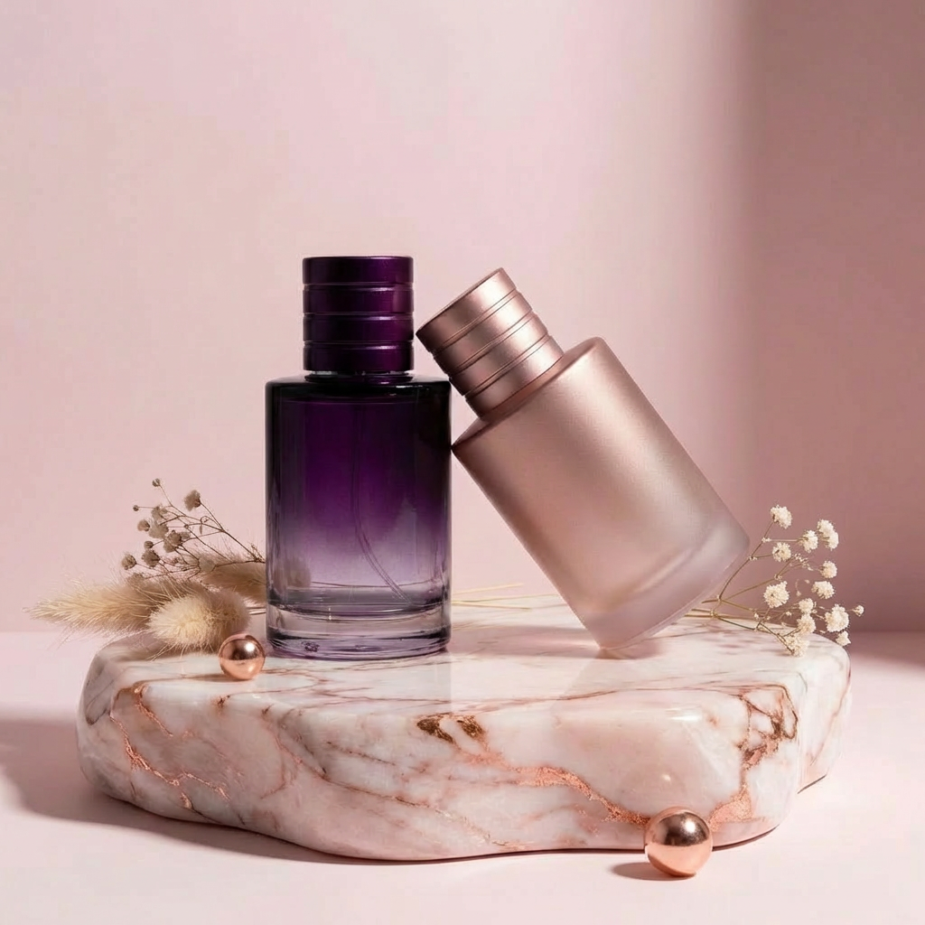 Empty Glass Perfume Bottles 50ml Cylinder Spray Magnetic Cap Crimp Neck