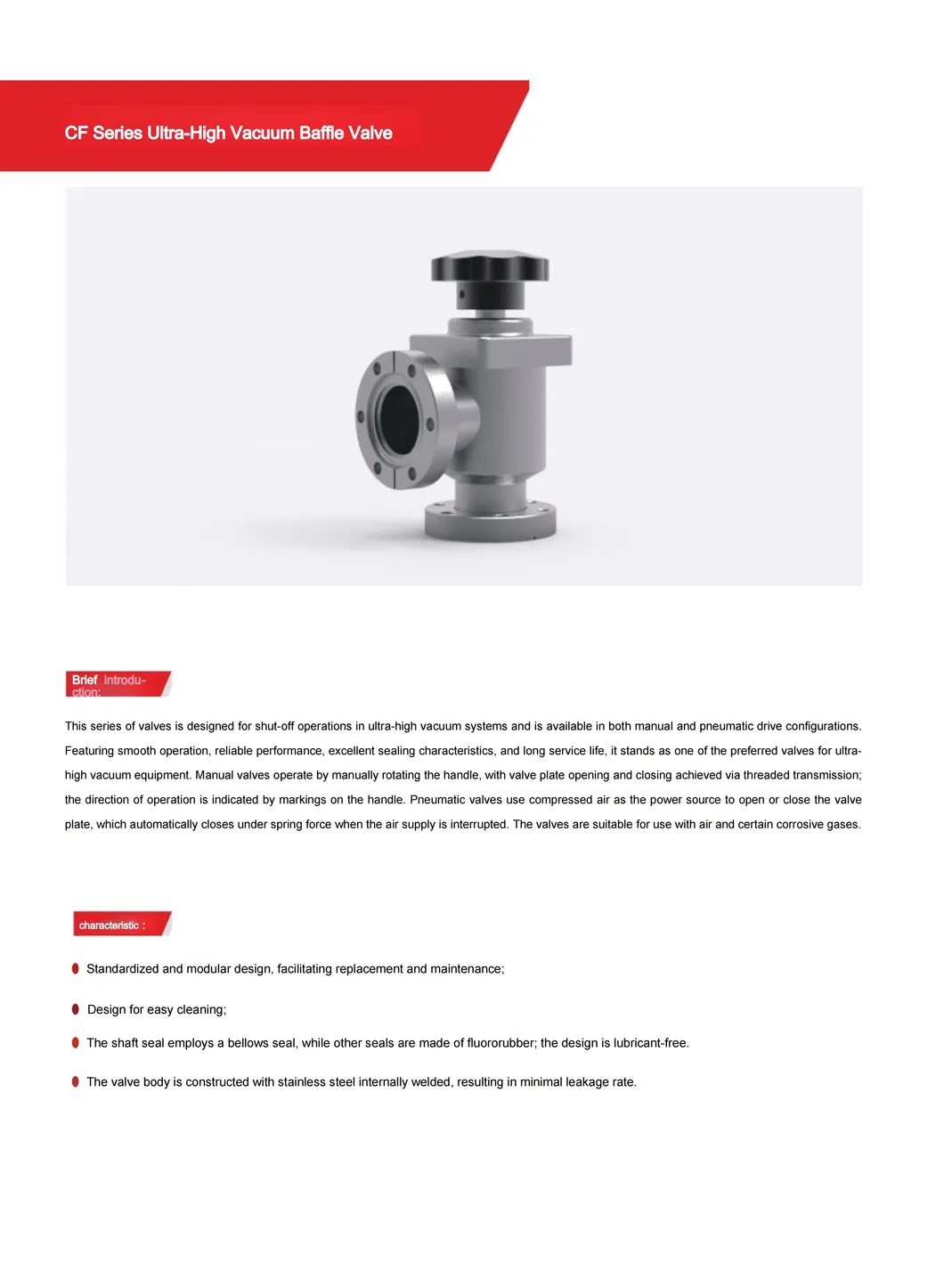 CF Series Ultra-High Vacuum Baffle Valve