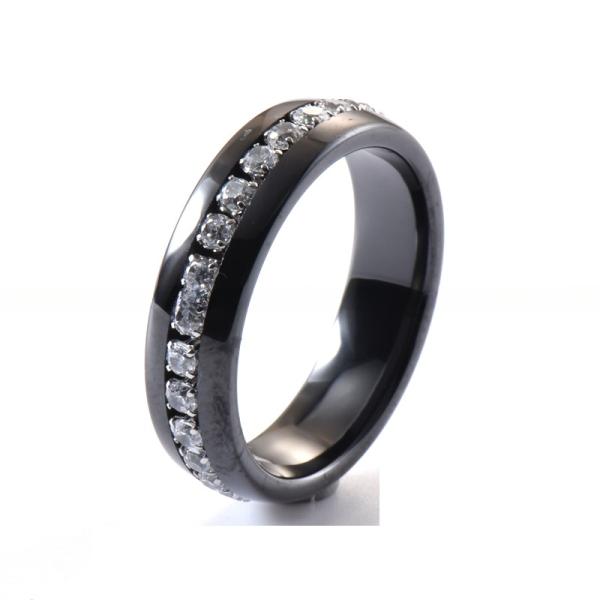 Anillos de cerámica negros para pareja con diamantes completos de 6MM con engaste invisible