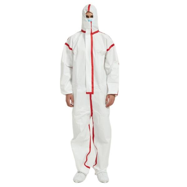 Nonwoven Disposable Coverall Microporous Film Coating over PP Layer  Seam Sealing Strips EU Standard EN14126 Type 6