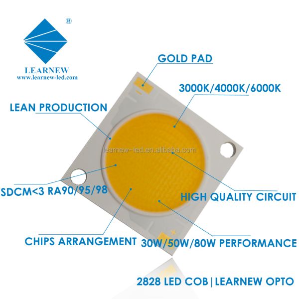 2828 Series High Power COB LED Chip 30W-80W with 120-140lm/w for LED Downlight and Car Light