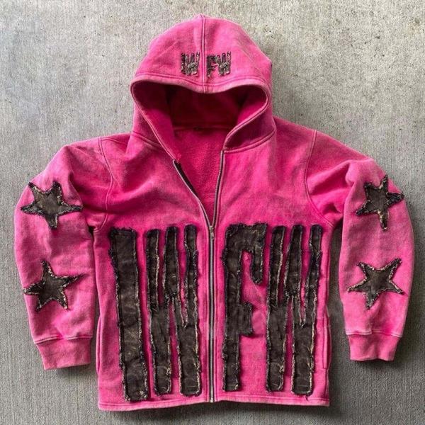 Men 500gsm Cotton Distressed Custom Embroidered Zip Up Hoodies Zip Up Acid Wash Cropped Sweatshirt