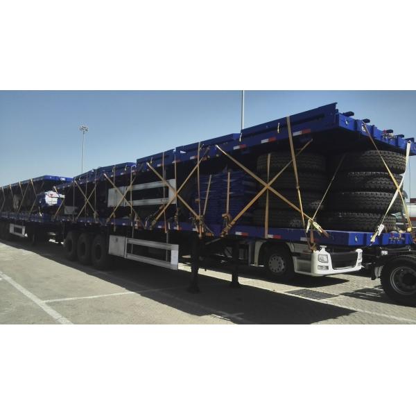 Heavy Duty 3 Axles 40Ft Container Semi Trailer For Transport / Low Flatbed Truck