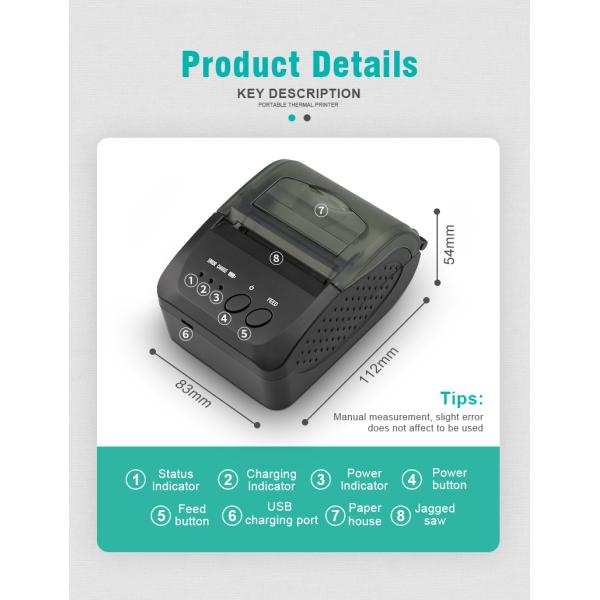 Small Travel Bill Mini Thermal Printer Bluetooth Wireless 2 Inch 58mm