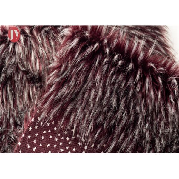 Wine Red Fake Fur Fabric , Ostrich Feathers Light Brown Faux Fur Animal Jacquard