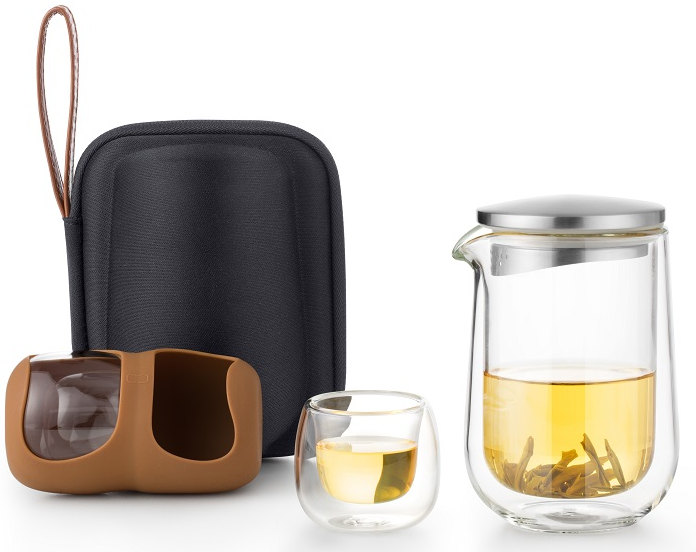 Creative Portable Double-Wall Borosilicate Glass Teapot Set 260ml Stainless Steel Lid Eco-Friendly Modern Transparent Travel