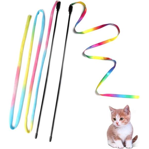Interactive Cat Toy Classic Rainbow Rope Cat Teaser Stick for Cat and Kitten Exercise