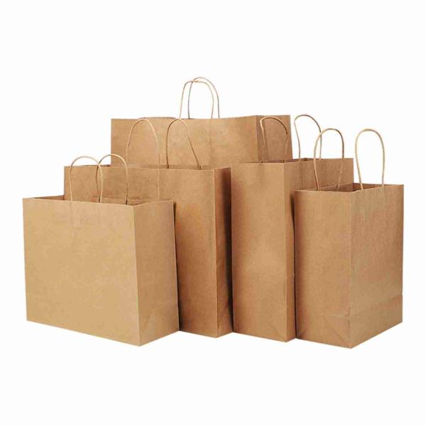 SGS Offset Printing Brown Kraft Paper Shopping Bags For Retail Store
