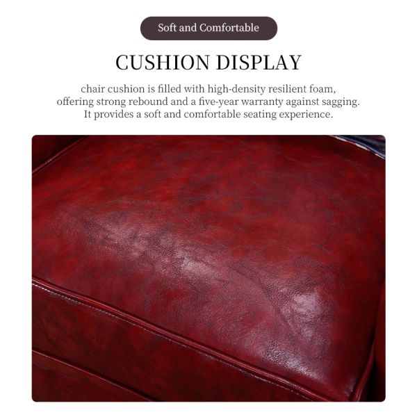 Nidea #8816 Luxury Leisure Antique Armchair Chesterfield Vintage Tan Leather Buttons Tufted Wingback Chair for  Lounge