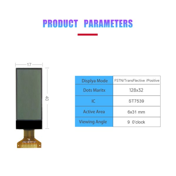 1.4 Inch 128x32 FSTN LCD Display Module Vertical Screen for Handheld POS Terminal and Industrial Control
