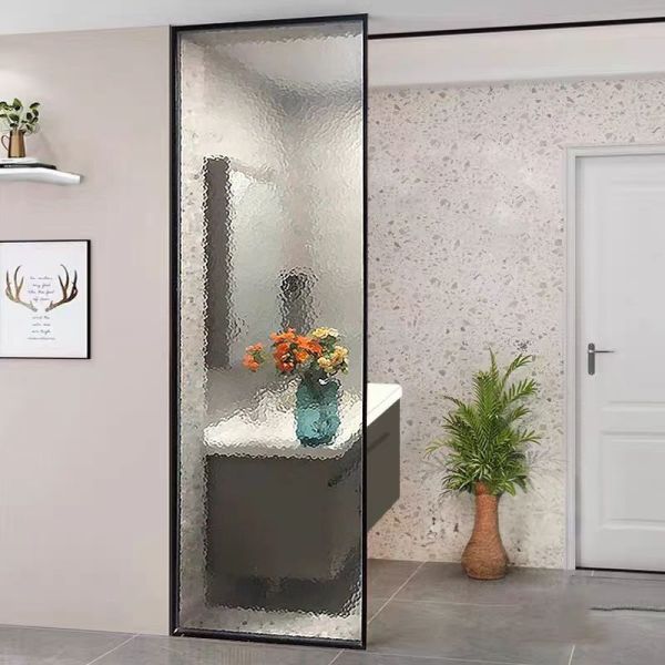 3D Three Dimensional Water Ripple Embossed Decorative Glass Bathroom Dry Wet Separation Sliding Door Custom