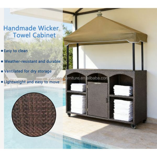 Best Selling Hotel Outdoor Pool Equipment Storage Plastic Rattan Pool Cabinet Towel Storage Poolside With Wheels