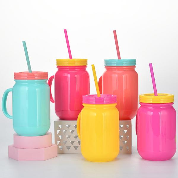 Unisex Plastic Drink Cup with Handle Lid and Straw Capacity 501-600ml Portable Design