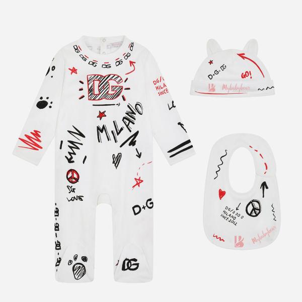 Customized label print logo infant cotton long sleeve baby girl's boy's button romper bib hat 3 pieces set