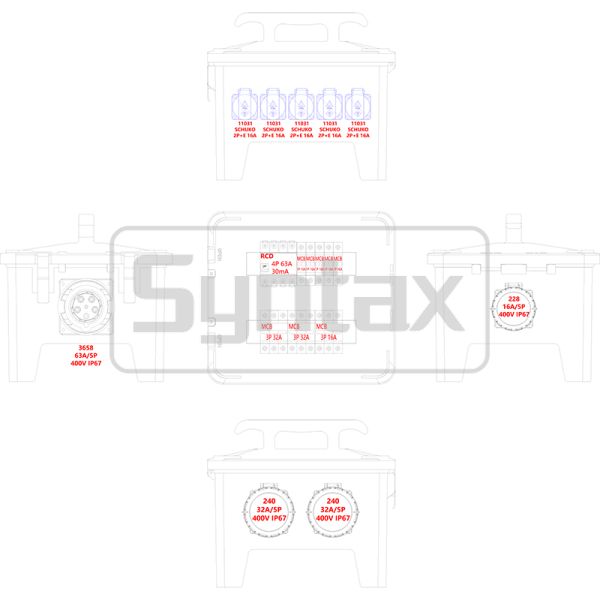 Syntax MP24 IP67 Waterproof Portable Power Distribution Boards 63A Three phase 400v 37*34*33CM