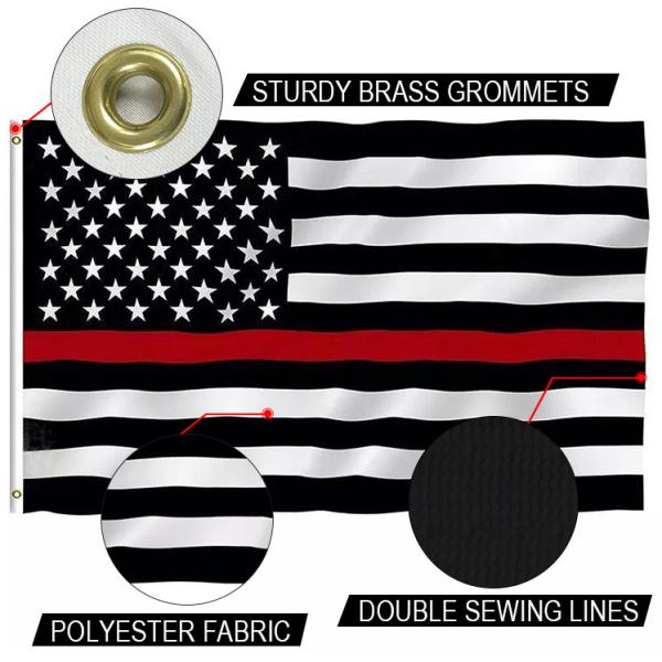 Water Resistant Thin Red Line Flag 3 X 5ft Outdoor Canvas Header With Grommets