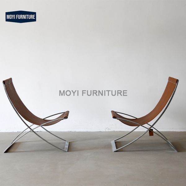 Living Room Chair MOYI Nordic Minimalist Single Chair Metal Armrest Leisure Office Genuine Leather Comfortable Seating