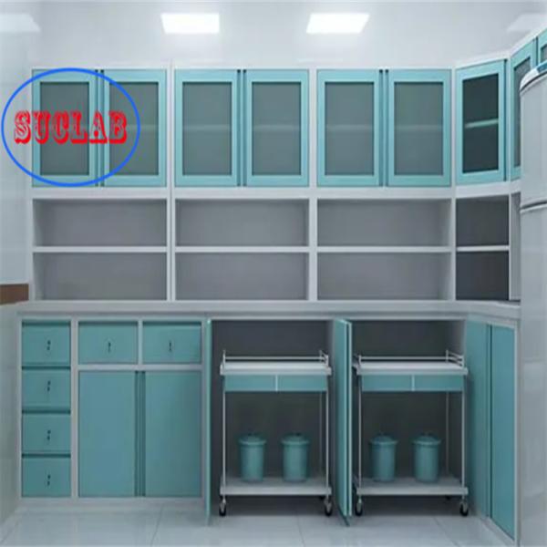 Hospital Clinic Full Steel Operation Room Disposal Cabinet Adjustable Shelves Three Section Slider