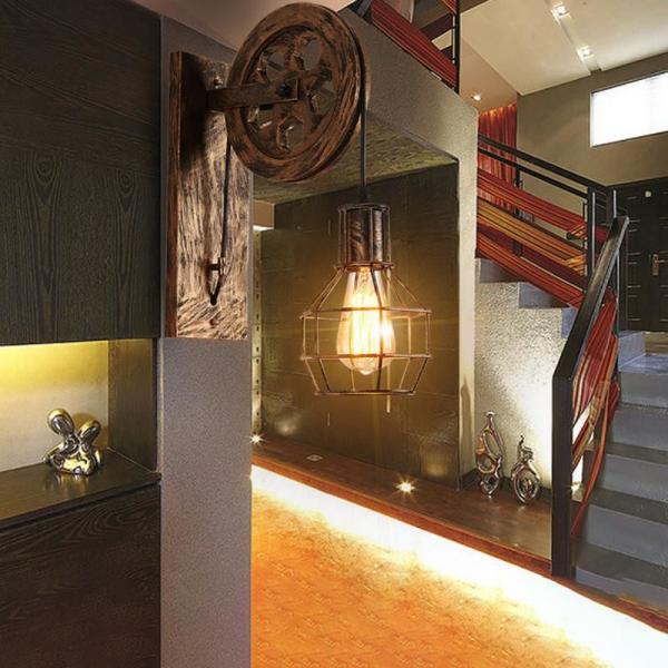 Corridor Living Room E27 Restaurant Rustic Iron Loft Cafe Pulley wall lamp (WH-VR-08）