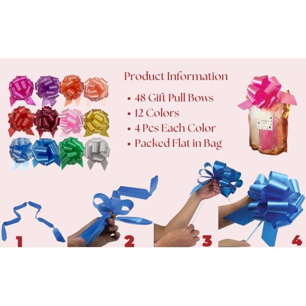 Easter Gift Wrap Pull Bows, Large 6 Inch Assorted Gift Pull Bows, For Gift Basket, Gift Bag Box Wrapping Decor