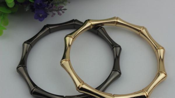 Wholesale custom accessories zinc alloy bamboo shape gunmetal & gold 90 mm metal genuine leather bag handle pull