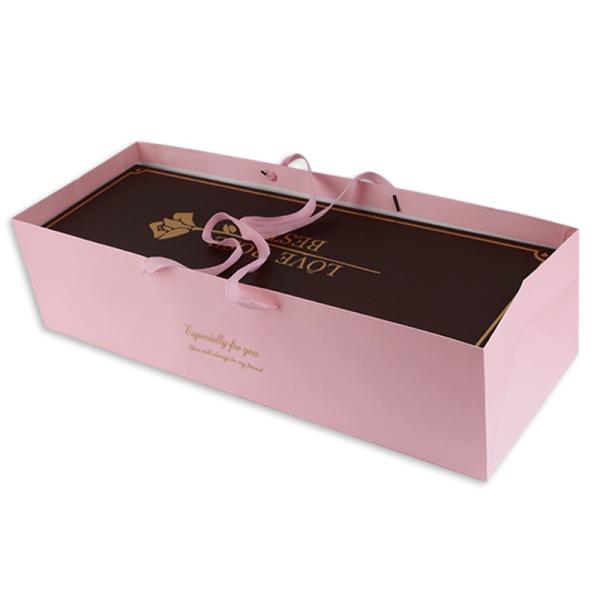Gold Foil Flower Box Bags Premium Gift Packaging Luxe Gold Stamping Rectangular Carry Handle Design