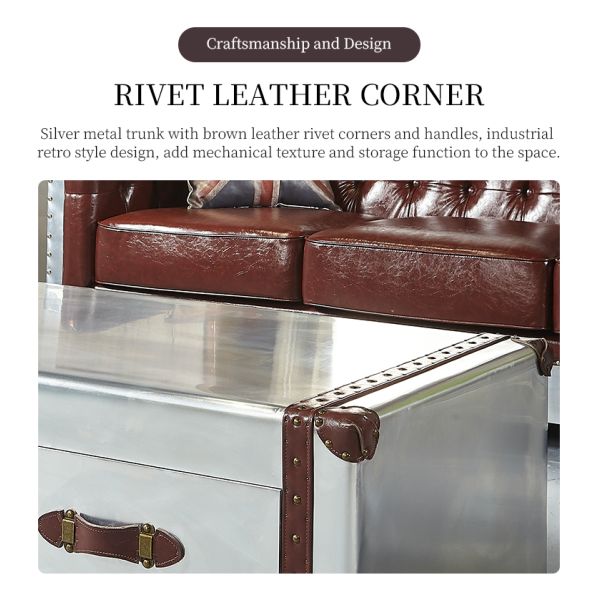 Nidea #8515 Industrial-Style Aluminum Panel Riveted Metal Retro Handmade Durable Side Corner Table 2-Drawer Living Room Coffee