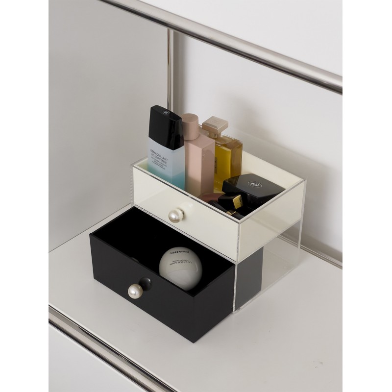 High-End Luxury Stackable Rectangular Pearl Drawer Box Desktop Acrylic Dustproof Storage Box for Jewelry Lipstick Cosmetics