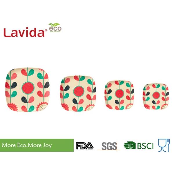 Non - Toxic Bamboo Fiber Tableware High End Hand Drawn Nature Flowers Customized Printing