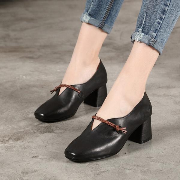 S415 Shoes Square Toe Thick Heel Leather Women'S Shoes Mori Art Simple Handmade Single Shoes Factory Wholesale