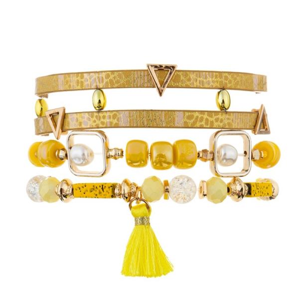 Leather Wrap Crystal Bead Bracelet With Magnetic Clasp For Girl