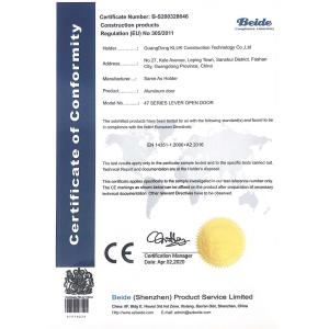 Guangdong KLUK Aluminum Building Technology Co., Ltd Certifications