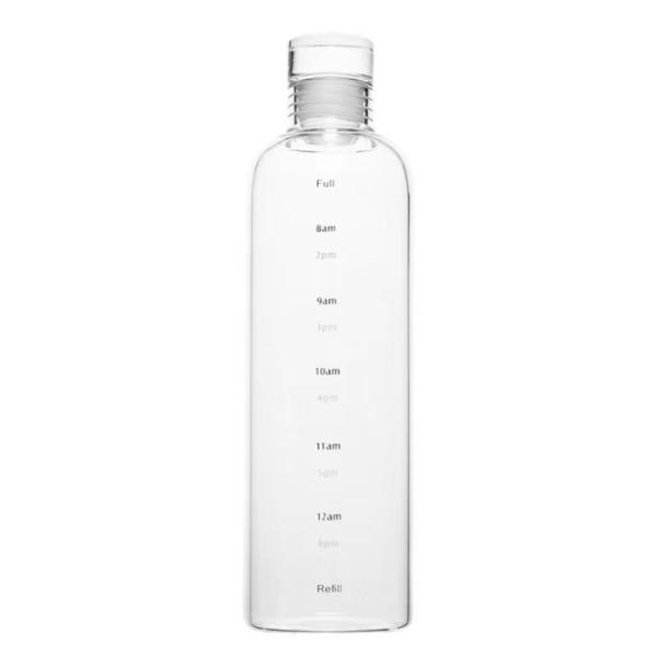 Minimalist Design Style 500ml BPA-Free Borosilicate Glass Water Bottle with Time Marker