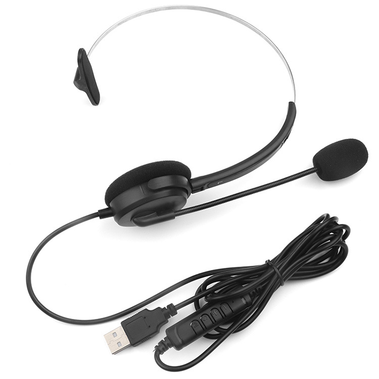 USB head mounted wired single ear headphones with high-definition call microphone, online control of mute volume, used for PC laptops, office customer service in the call center, supporting OEM/ODM