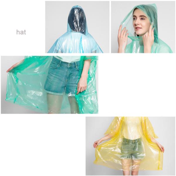 Waterproof Disposable Raincoat for Women Adults Transparent Colorful Plastic Foldable