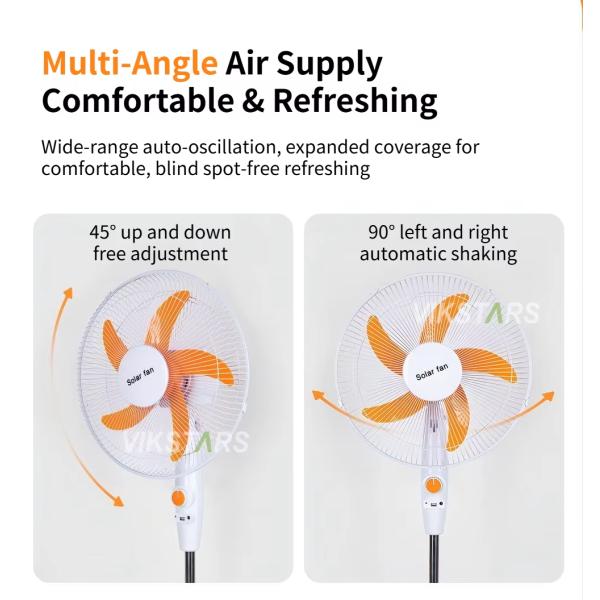 16 Inches Solar Standing Fan 15W Energy-saving Solar Powered Fan Rechargeable