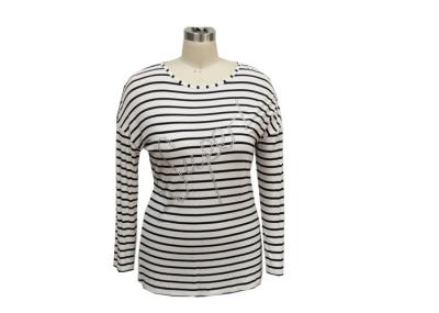 Ladies Yarn Dye Shirt  Ladies Long Sleeves Shirt Round-neckline Rayon Elastane Fabric Sequin Decoration
