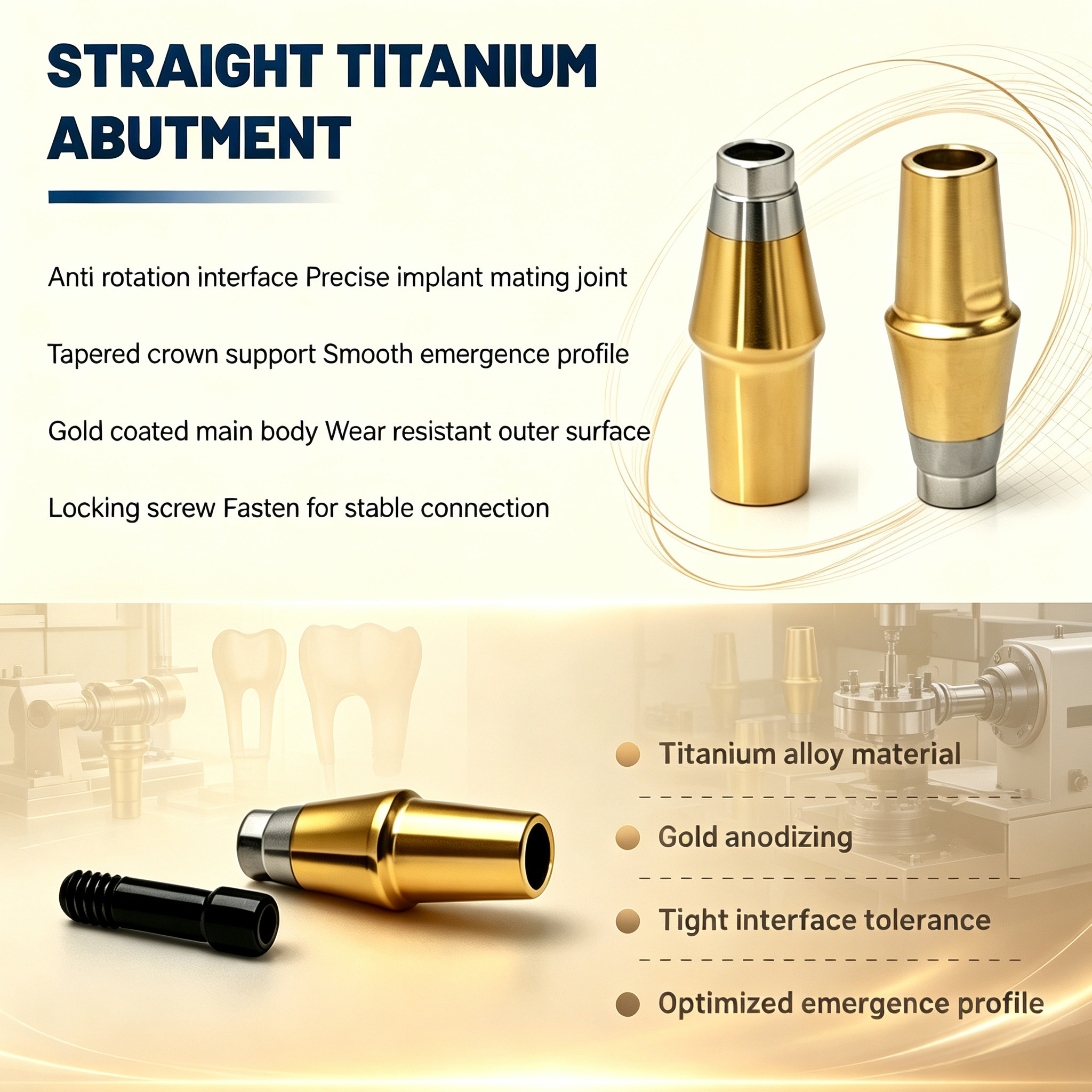 Customized TC4 Titanium Alloy Restoration Straight Abutment with Central Screw