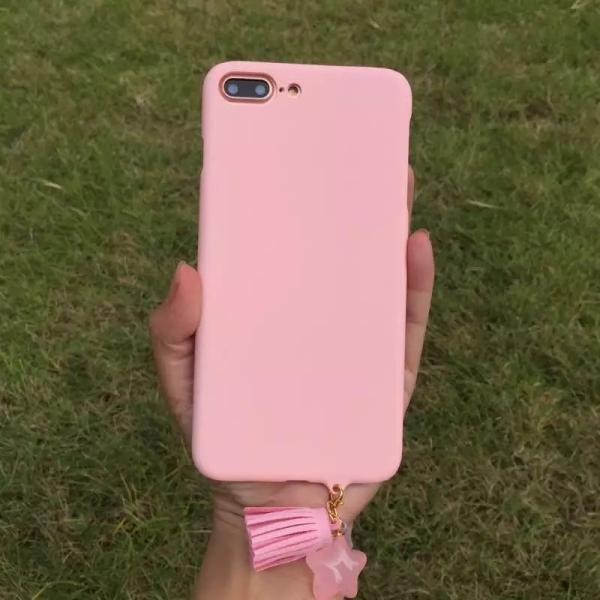 Hard PC Simple Solid Candy with Star Tassel Strap Color Cell Phone Case Cover For iPhone 7 6s Plus
