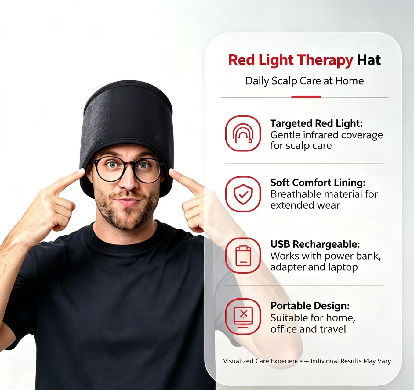 660nm Red Light Therapy Cap with Graphene Far-Infrared Heating, 3 Therapy Modes & 1H Auto Shut Off, Portable Infrared Light Cap for Scalp Treatment