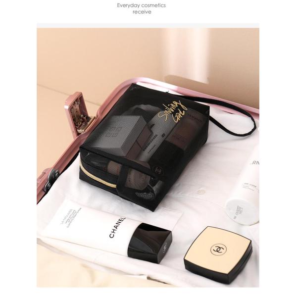 Zipper Closure Black Mesh Makeup Tools Organizer Beauty Cosmetic Bag for Beauty Lovers