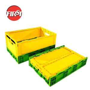 Yellow Rectangular Plastic Square Crate Folding Plastic Storage Bins External