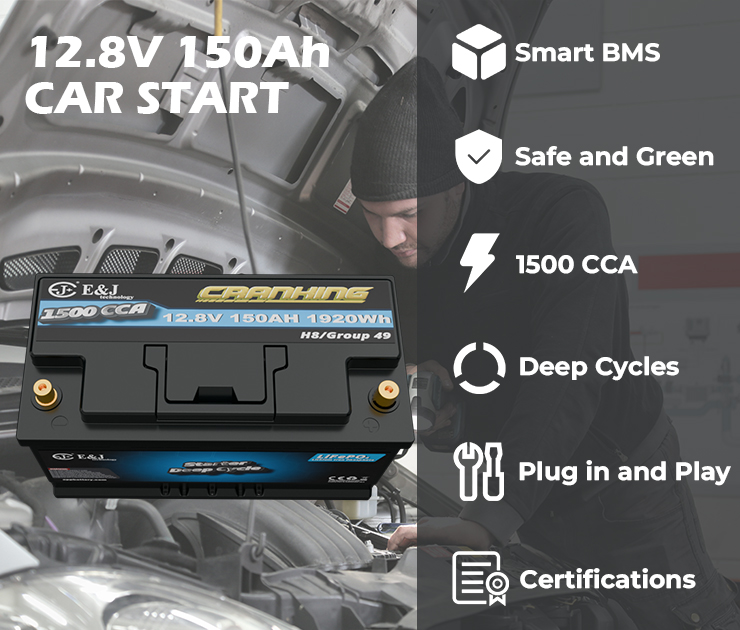 H8 Group 49 12V 150Ah 1500CCA Car Liquid Start Battery Pack Lifepo4 4000 Cycles Mercedes